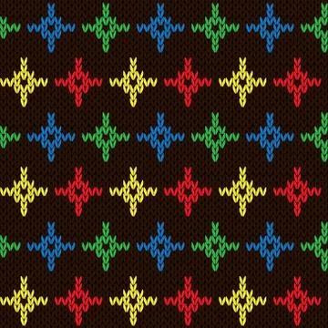 Seamless knitting pattern with color crosses over dark brown Illustrazione stock