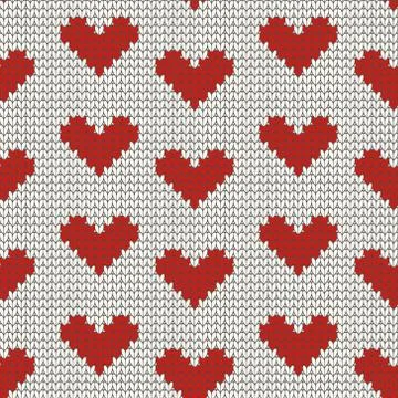 Seamless knitting pattern with Hearts Stock Illustration