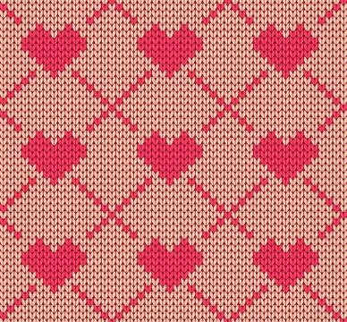 Seamless knitting pattern with hearts Stock Illustration