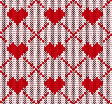 Seamless knitting pattern with hearts Stock Illustration