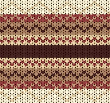 Seamless knitting pattern with horizontal stripes and geometric elements Stock Illustration