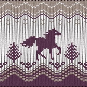 Seamless knitting pattern with horse. Vector illustration Stock Illustration