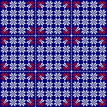 Seamless knitting pattern with Norwegian snowflakes on a blue background Stock Illustration