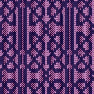 Seamless knitting pattern in violet and magenta colors Illustrazione stock