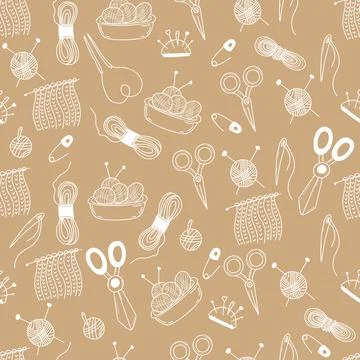 Seamless knitting pattern. White chalk Linear hand drawings in doodle style Need Illustrazione stock