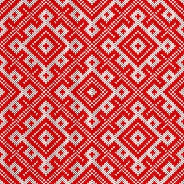 Seamless Knitting Pattern.Based on traditional Russian ornament. Stock Illustration