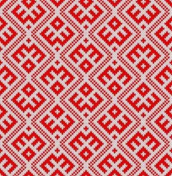 Seamless Knitting Pattern.Based on traditional Russian ornament. Stock Illustration