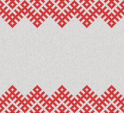 Seamless Knitting Pattern.Based on traditional Russian ornament.Banner templa Stock Illustration
