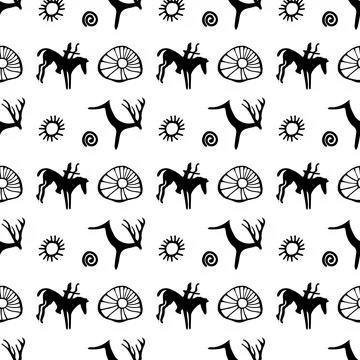 Seamless Kyrgyz Ethnic Pattern with Nomadic Symbols. The composition is ideal Stock Illustration