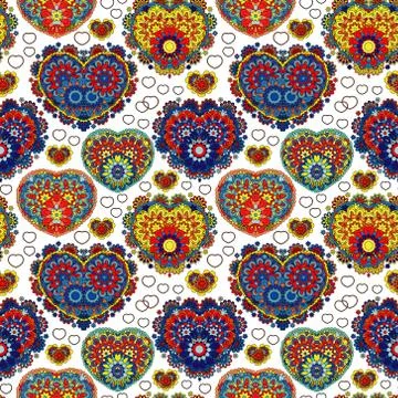Seamless lace pattern of heart signs. Vintage, curled, swirl texture. Twist Stock Illustration
