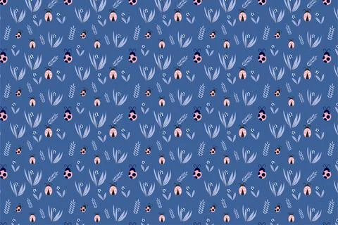 Seamless ladybug pattern decoration with insects and flower icons. Endless fl Stock Illustration