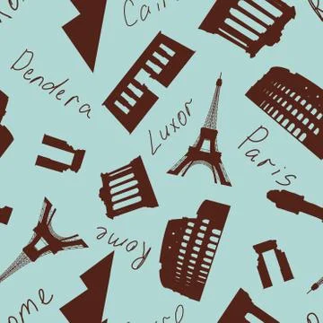 Seamless landmark pattern Stock Illustration