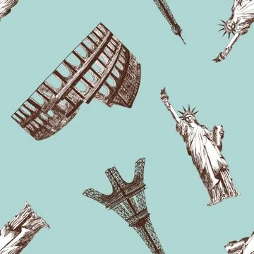 Seamless landmark pattern Illustrazione stock