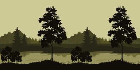 Seamless Landscape, Trees and River Stock Illustration