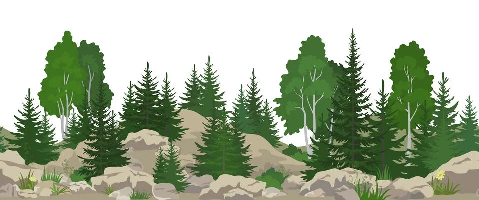 Seamless Landscape with Trees Stock Illustration