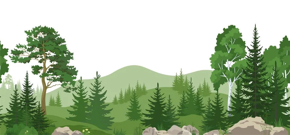 Seamless Landscape with Trees Stock Illustration