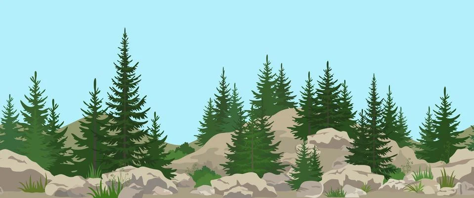 Seamless Landscape with Trees Stock Illustration