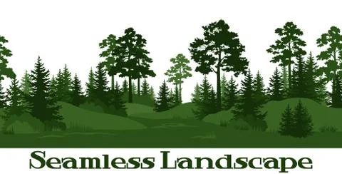 Seamless Landscape with Trees Stock Illustration