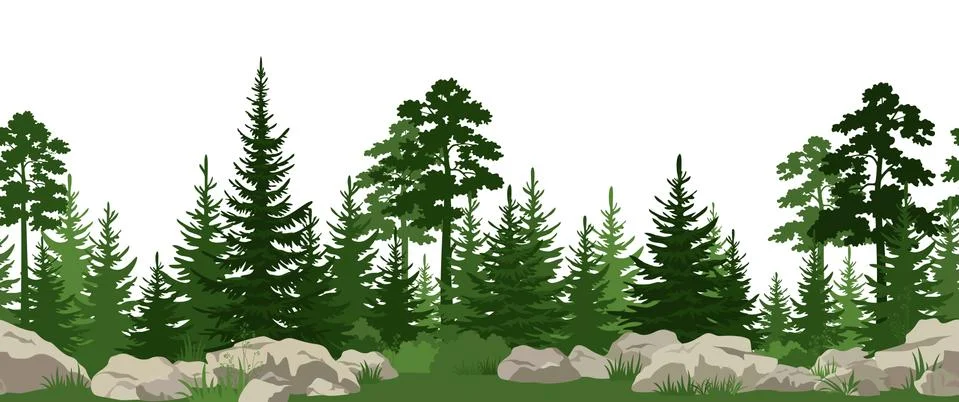 Seamless Landscape with Trees Stock Illustration
