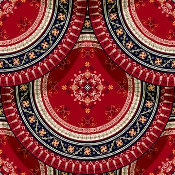 Seamless Latvian embroidery circular pattern Stock Illustration