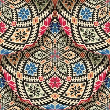 Seamless Latvian embroidery circular pattern Stock Illustration