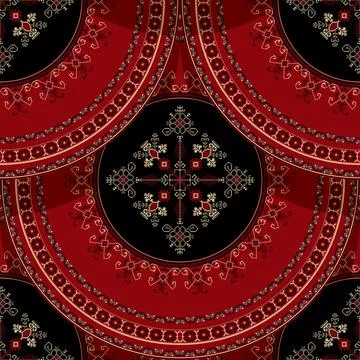 Seamless Latvian embroidery circular pattern, vector template for your design Stock Illustration