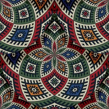 Seamless Latvian embroidery circular pattern, vector template for your design Stock Illustration