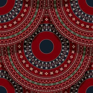 Seamless Latvian embroidery circular pattern, vector template for your design Stock Illustration