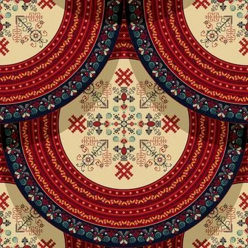 Seamless Latvian embroidery circular pattern, vector template for your design 스톡 일러스트