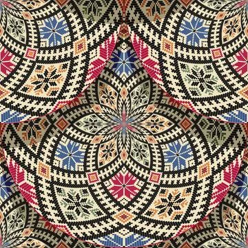 Seamless Latvian embroidery circular pattern, vector template for your design Stock Illustration