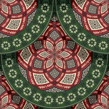 Seamless Latvian embroidery circular pattern, vector template for your design Illustrazione stock