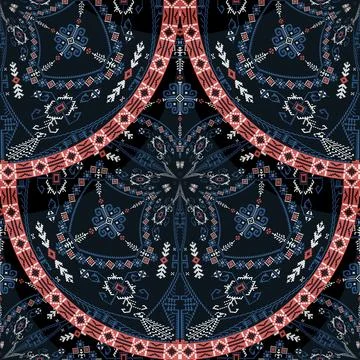 Seamless Latvian embroidery circular pattern, vector template for your design 스톡 일러스트