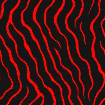 Seamless Lava Flow Vector Pattern with Organic Crimson Lines on Black Stock Illustration