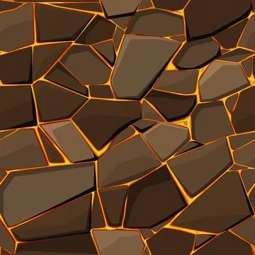 Seamless lava or fire pattern with brown stones for graphic design. Stock Illustration