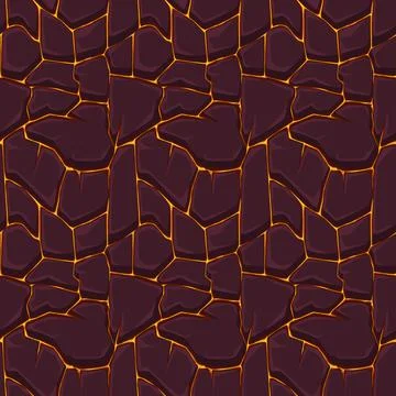 Seamless lava or fire pattern with stones for graphic design. Stock Illustration