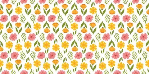 Seamless layout displaying floral elements. Botanical-inspired recurring fa.. Stock Illustration