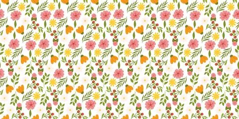 Seamless layout displaying floral elements. Botanical-inspired recurring fa.. Stock Illustration