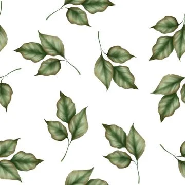 Seamless leaf pattern. Background with green branches Stock Illustration
