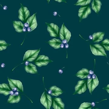 Seamless leaf pattern. Background with green branches. Stock Illustration