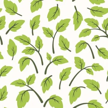Seamless Leaf Pattern, Green Leaves, Botanical Background. Nature, Leafy Design Stock Illustration