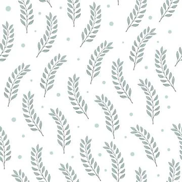 Seamless leaf pattern. Green tree branches on a white background, vintage Stock Illustration