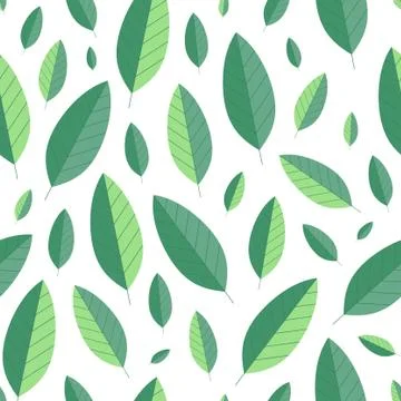 Seamless leaf pattern on white. Green leaves background Illustrazione stock