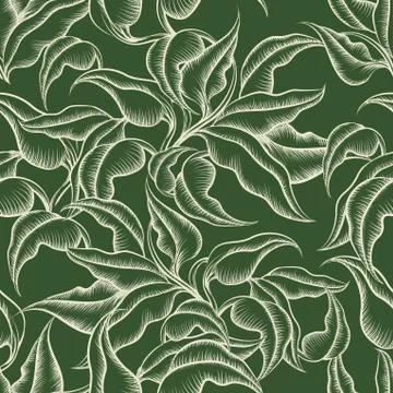 Seamless Leaves Engraving Pattern. Stock Illustration