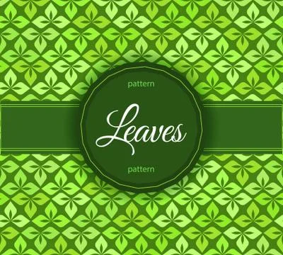 Seamless leaves pattern. label with text on floral ornament. Stock Illustration
