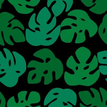 Seamless leaves pattern. Monstera leave on black background. Stock Illustration