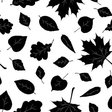 Seamless Leaves pattern. Vector black and white background and texture. Stock Illustration