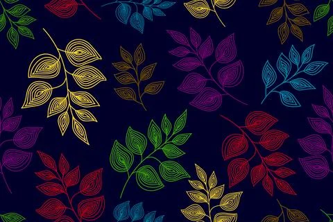 Seamless leaves wallpaper pattern on dark blue background Stock Illustration