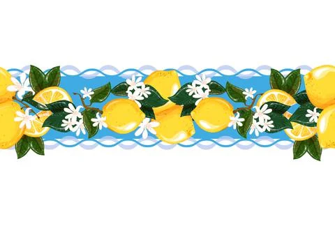 Seamless lemon flower border. vector file. For towels carpets, dishes. Ilustración de archivo