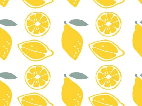 Seamless Lemon Fruit with leaves pattern, hand drawn doodle sketch isolated Illustrazione stock