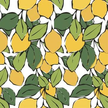 Seamless lemon pattern. Fruits background. Flowers, leaves, lemons. Fresh fruit Stock Illustration